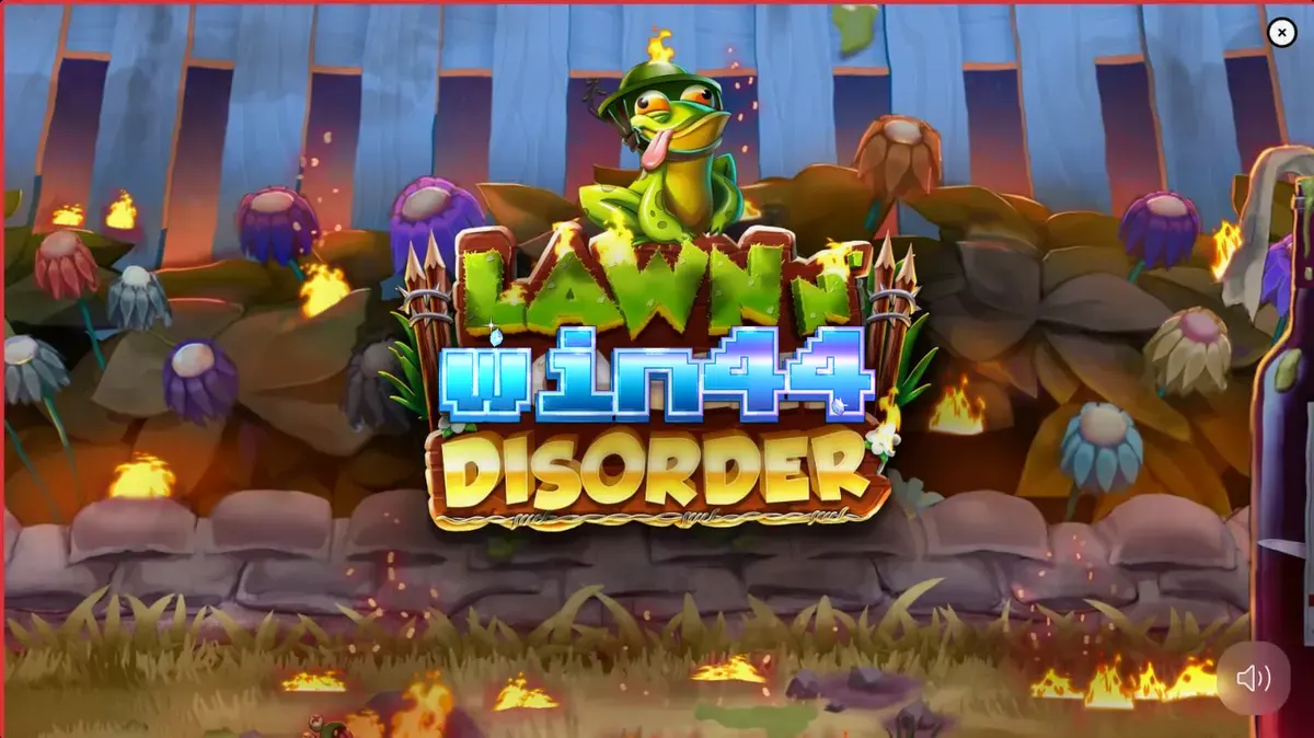 Cena de jogo de Lawn N’ Complete Disorder com o gnomo em um cenário de jardim em chamas